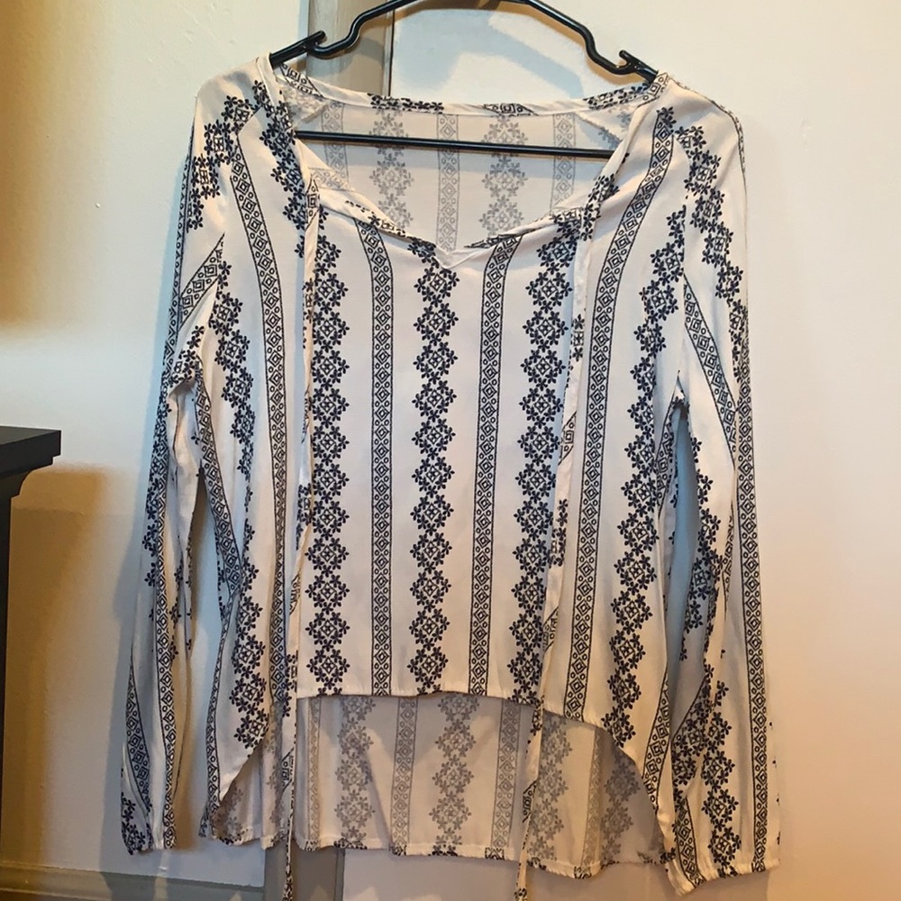 Blue and white blouse with floral design